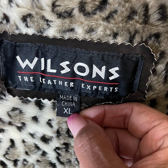 Wilsons Suede Leather Animal Print Faux Fur Lined Belted Jacket. GUC - Picture 10 of 10